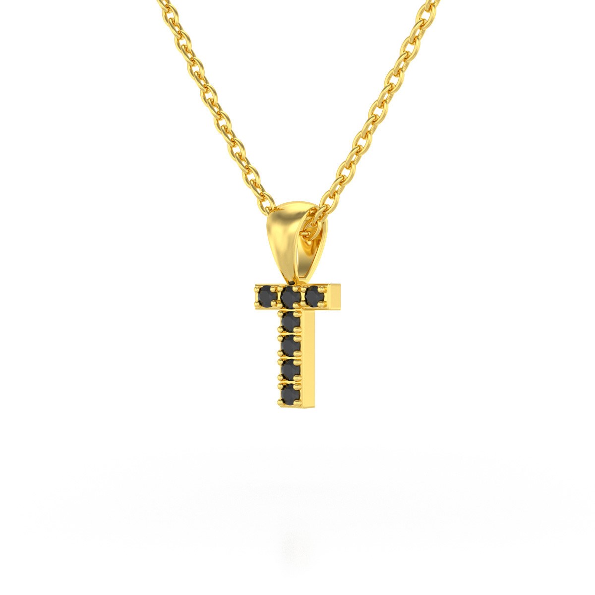 Collier Pendentif ADEN Lettre T Or 750 Jaune Diamant Noir Chaine Or 750 incluse 0.72grs