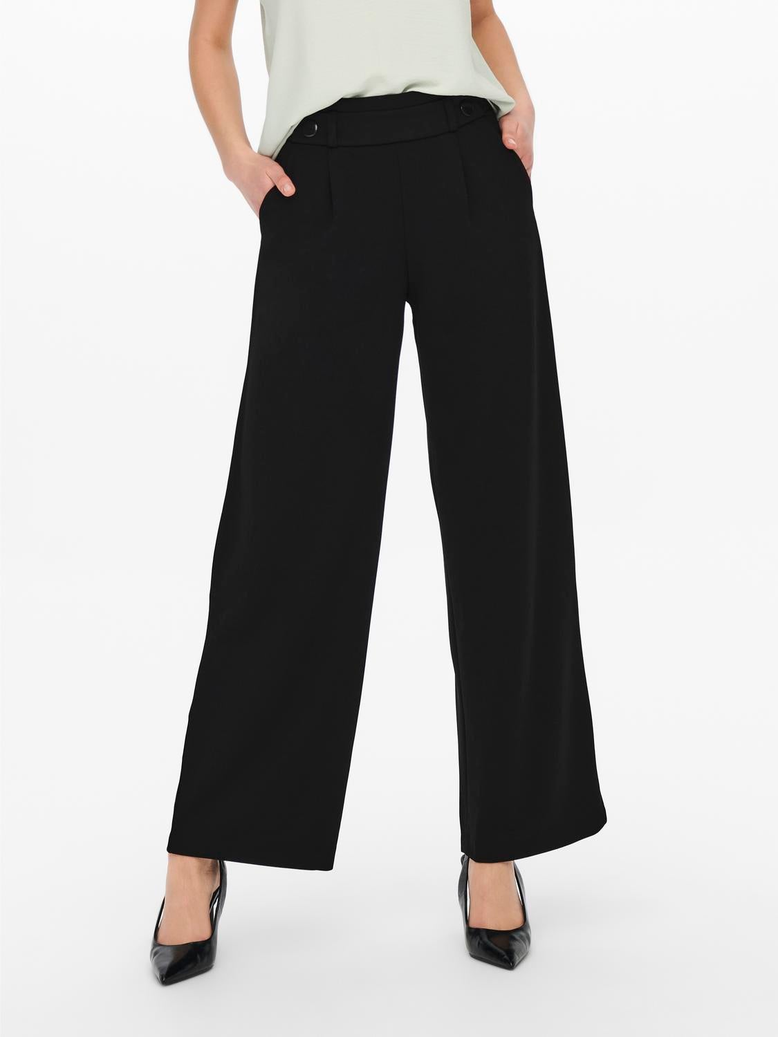 JDYGEGGO Mittlere Taille Weiter Beinschnitt Hose mit weitem Beinschnitt Black