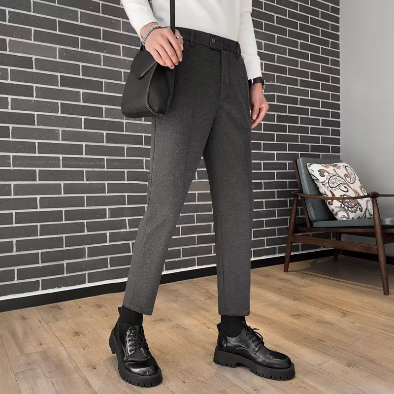 DuckleBeam - Mid Rise Plain Cropped Straight Leg Dress Pants