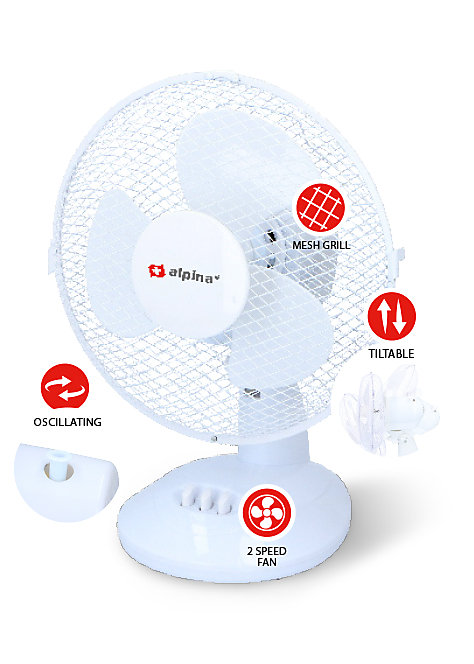 Ventilateur de table oscillant et inclinant ø23 cm 23W, 2 vitesses
