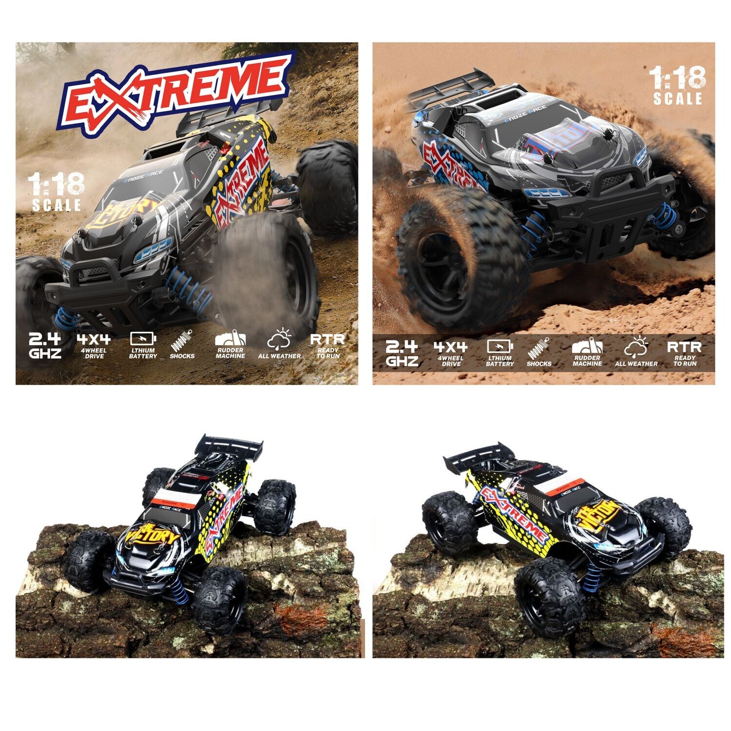 ES-Toys RC Elektro Buggy Maßstab 1:18 Extreme 302E, Allradantrieb, Stoßdämpfer schwarz