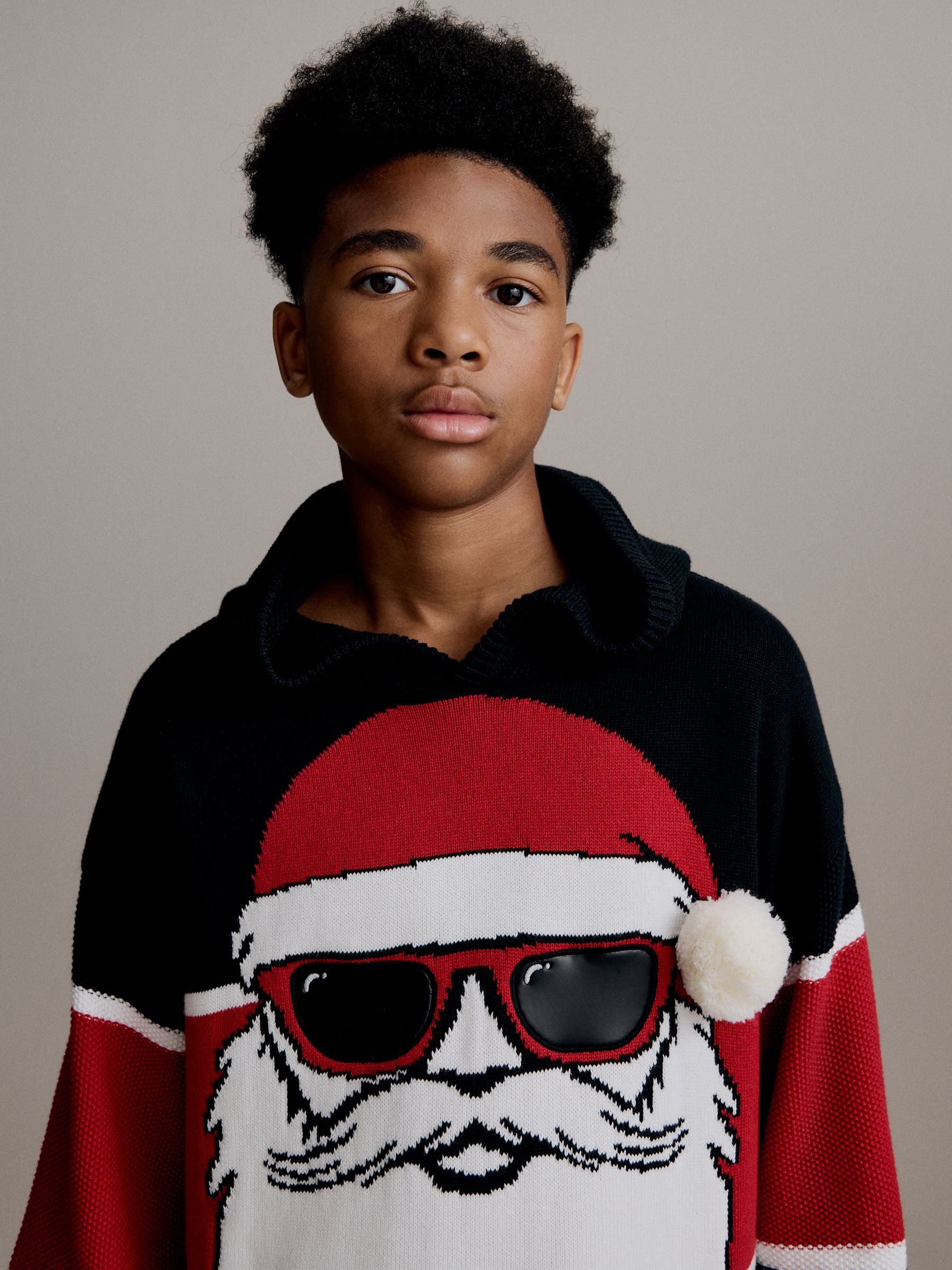 Kerstman met kleurvlakken - 100% katoenen Kerstmis trui met capuchon (3-16jr)