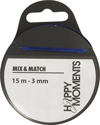 Satinbånd - B 3 MM - Mørk Blå - 15 M