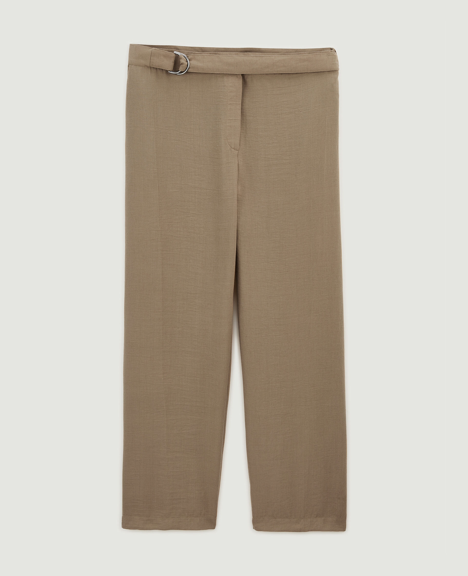 Pantalon large et droit effet lin - Camel