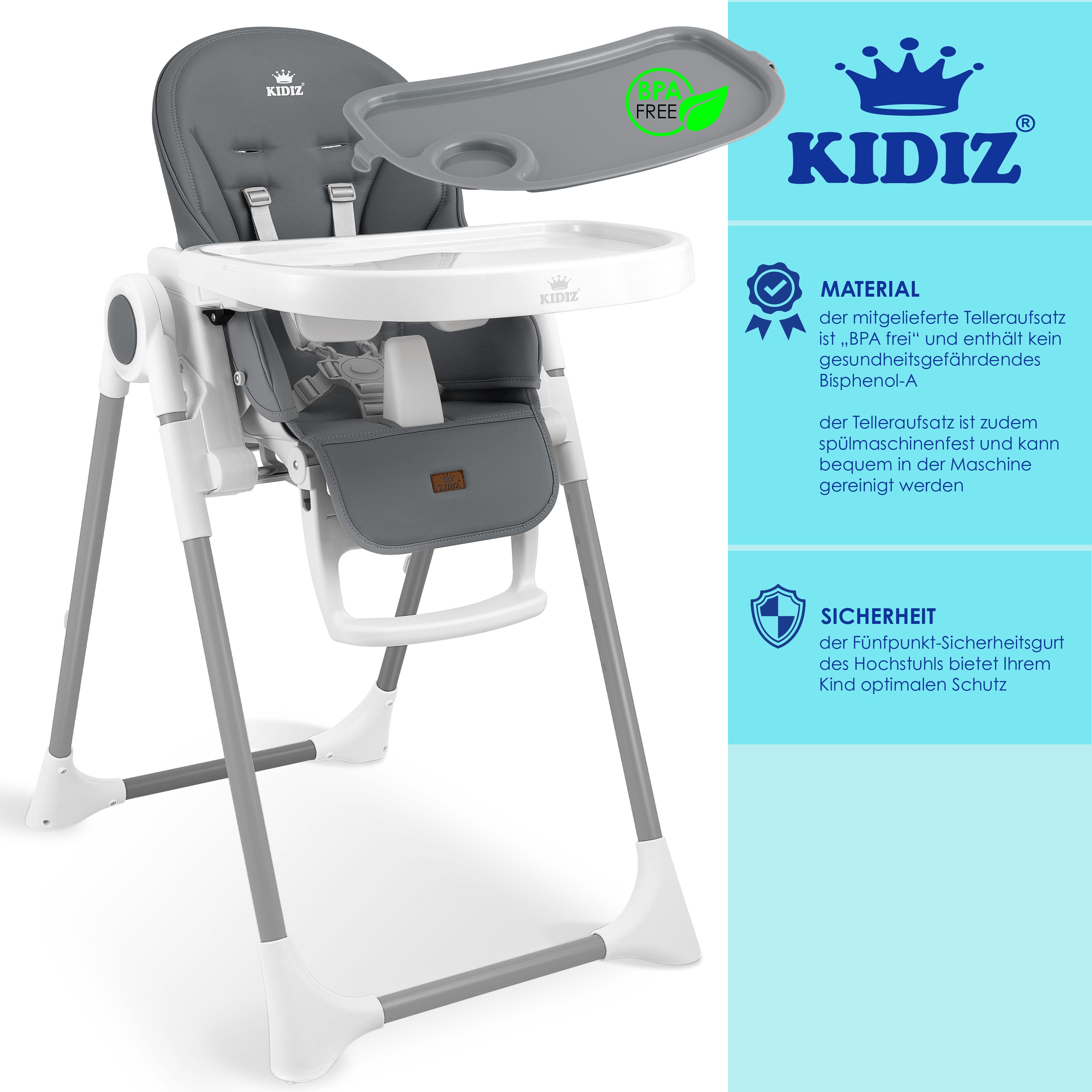 KIDIZ® 3in1 Hochstuhl Kinderhochstuhl inkl. Spielbügel , Babyliege , Kombihochstuhl Babyhochsitz ,7 höhenverstellbar Verstellbare Rückenlehne , mitwachsend ab 0 Monate bis 6 Jahre Babystuhl