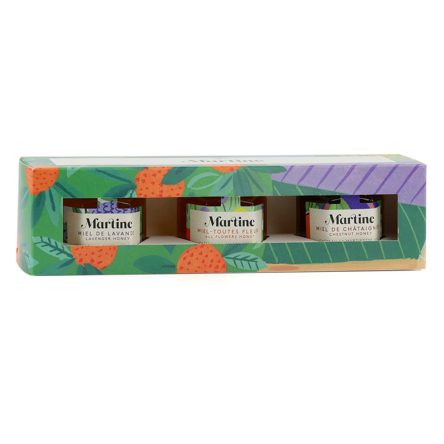 Coffret dégustation 3 miels Martine - Lavande, toutes fleurs, châtaignier
