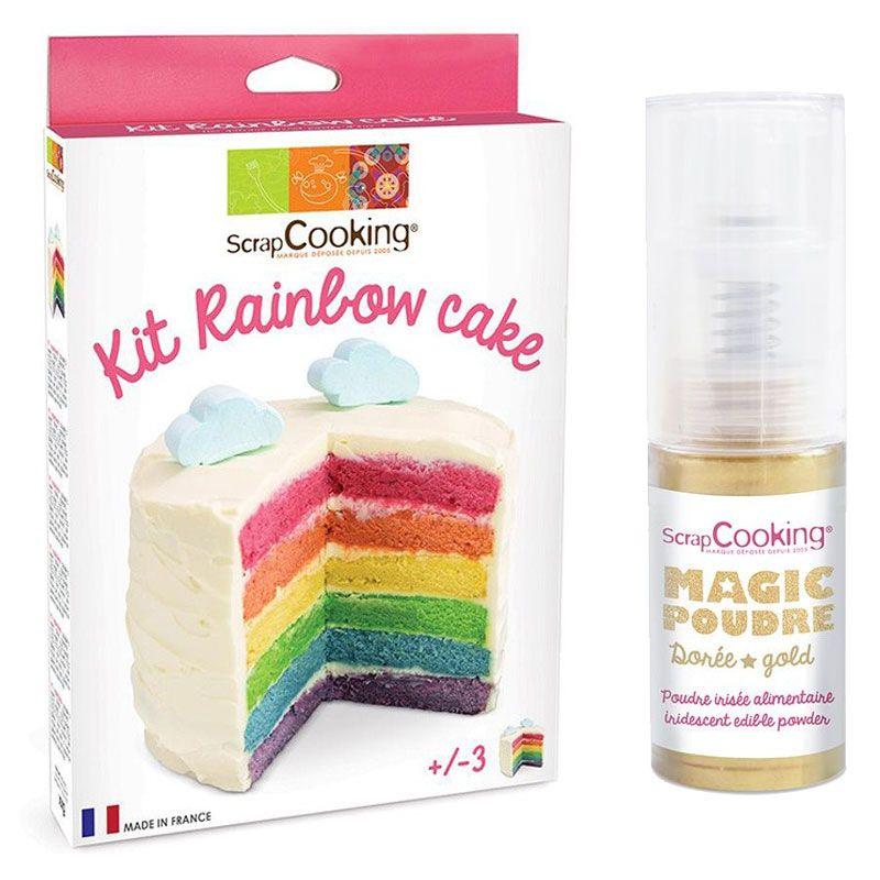 Kit Rainbow Cake + 1 poudre alimentaire irisée dorée Scrapcooking