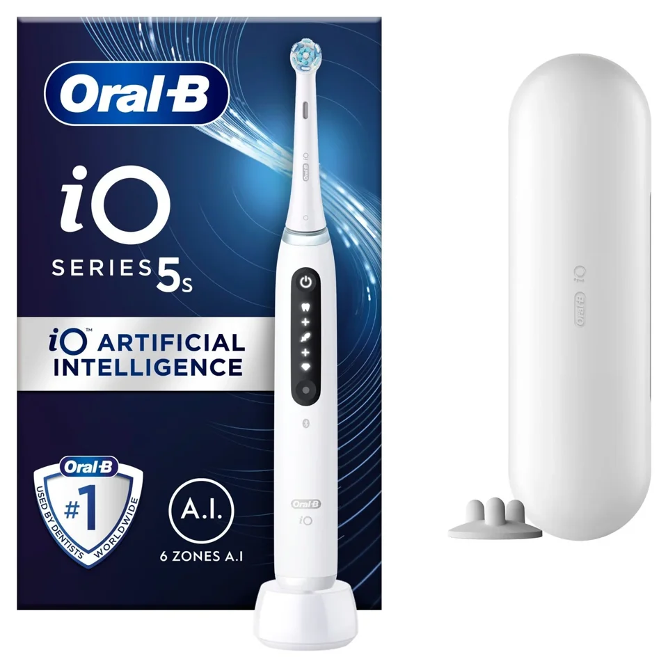 Oral-B - iO5s Hvid Elektrisk Tandbørste & iO Gentle Care Udskiftningshoveder 4 styk (Bundle)