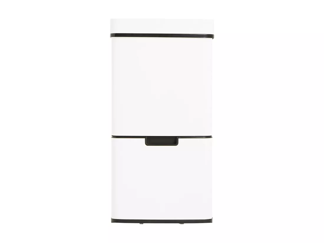 WELL HOME Poubelle de tri 62L (37L+25L), poubelle à 2 compartiments, ouverture automatique avec capteur, en inox, blanc