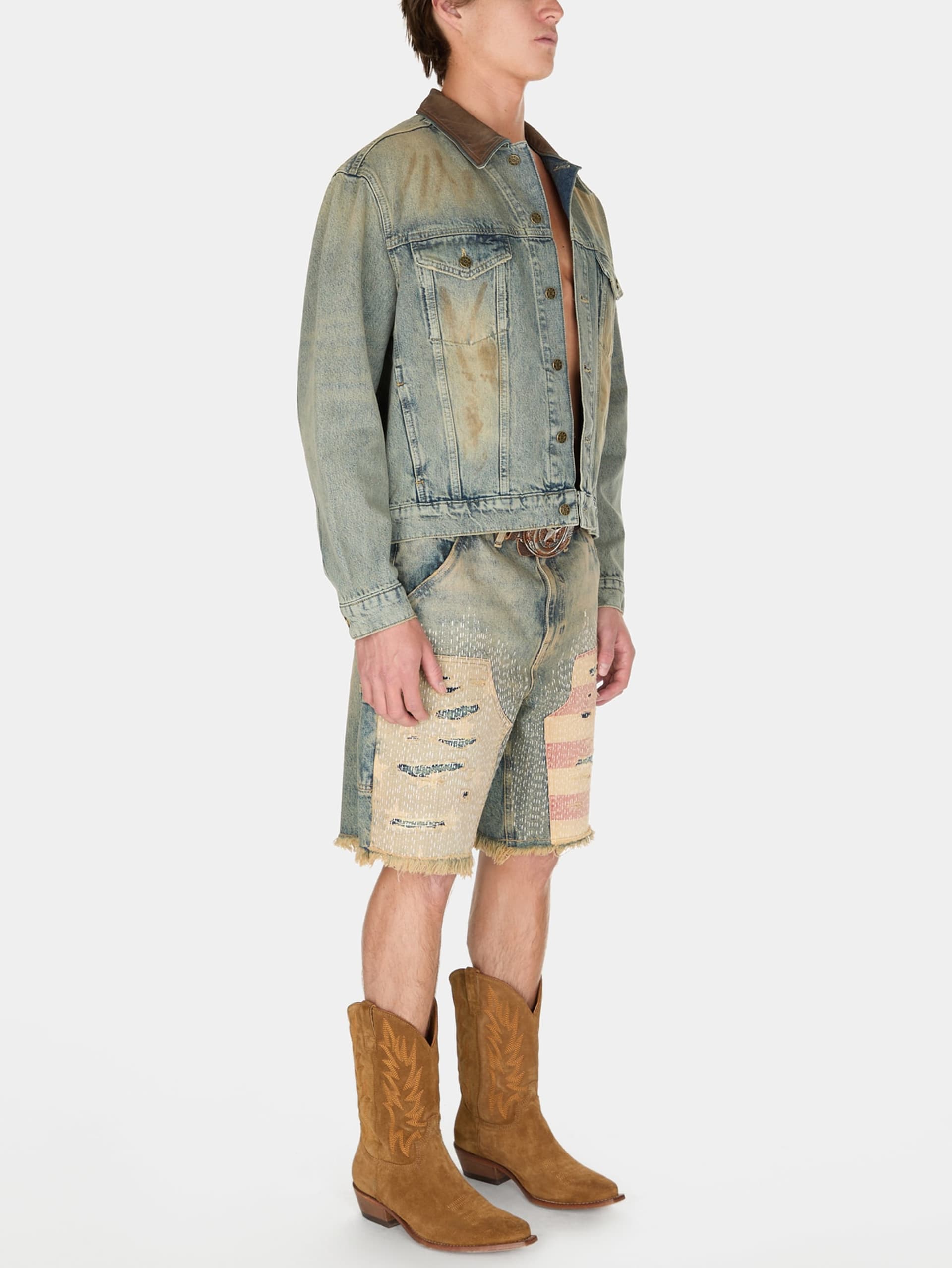 jaqueta trucker de denim lavado
