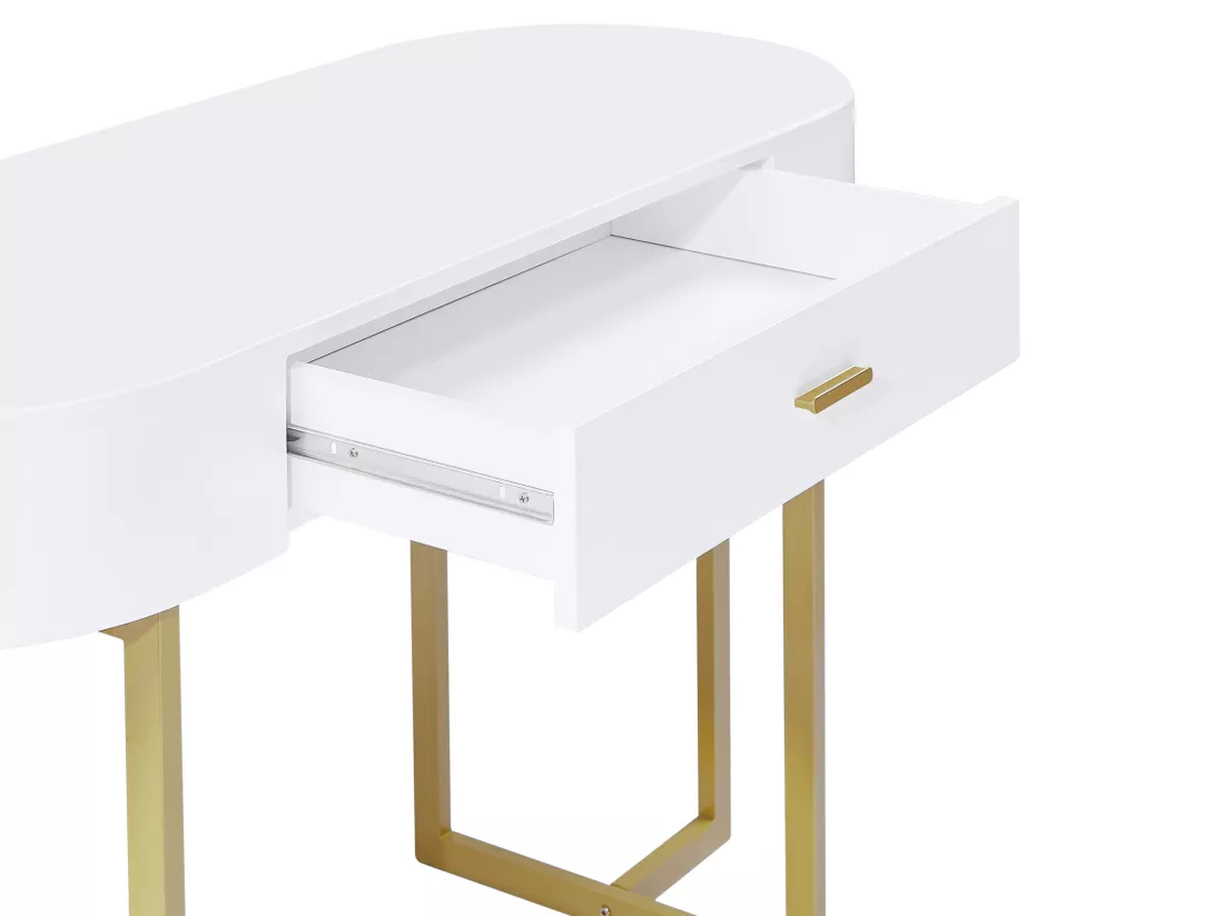 Bureau console avec 1 tiroir - MDF laqué et métal - Blanc et doré - TORELI II de Pascal Morabito