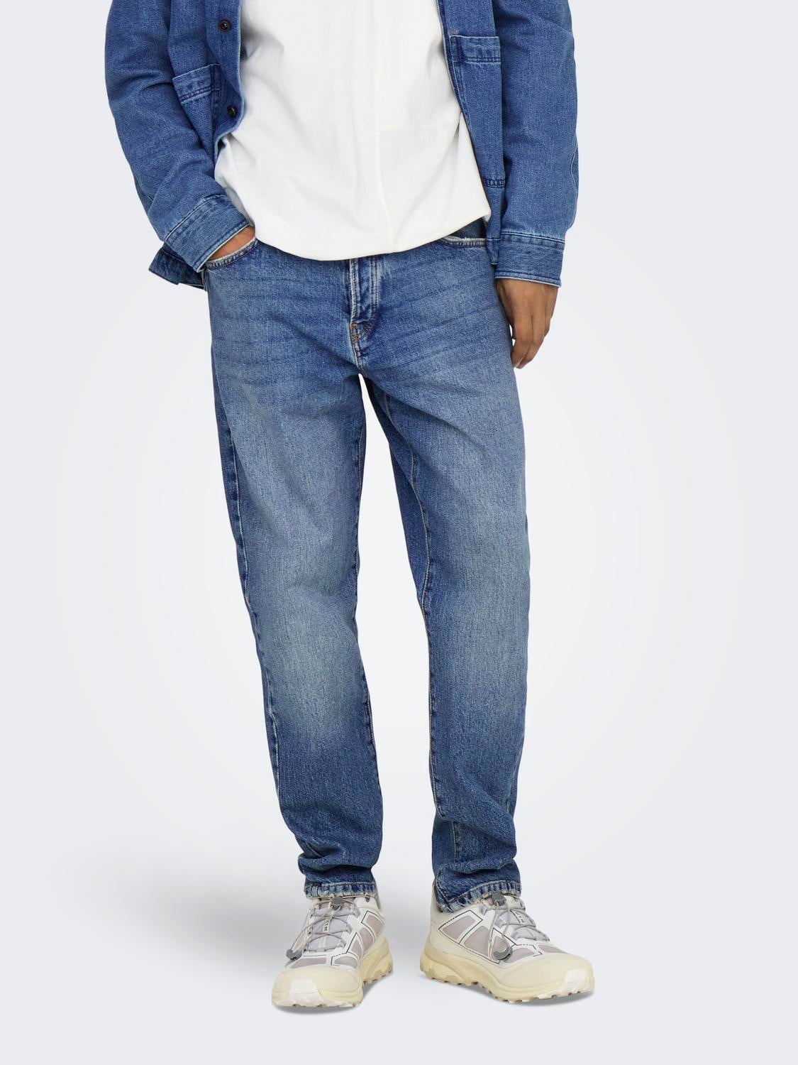 ONSYOKE Mittlere Taille Verkürzt Jeans Medium Blue Denim