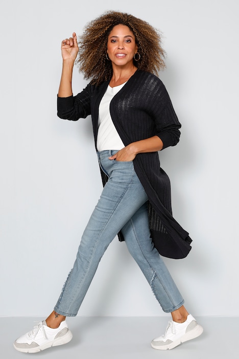 Long-Strickjacke, offene Form, Langarm