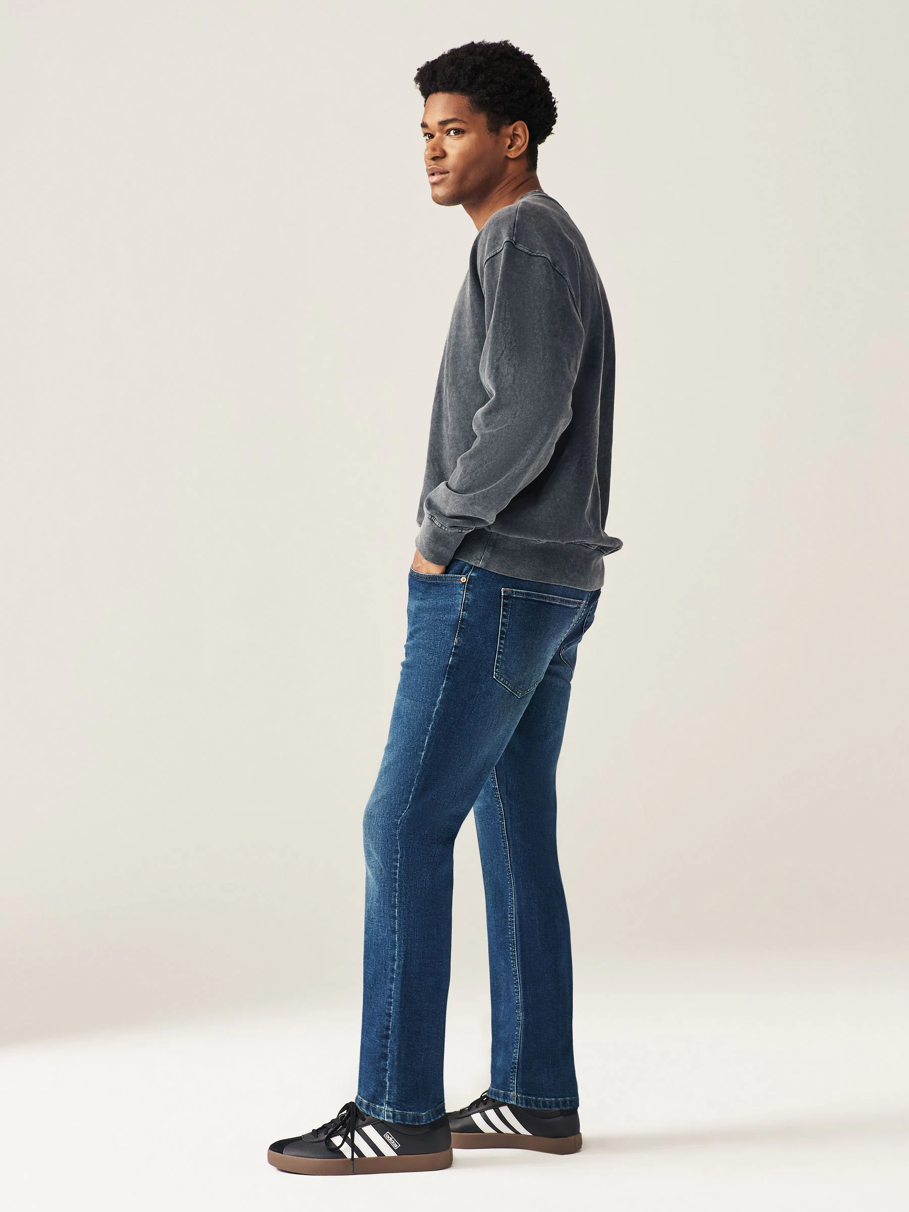 Mediumblauw - Enkele - Slim fit klassieke stretchy jeans