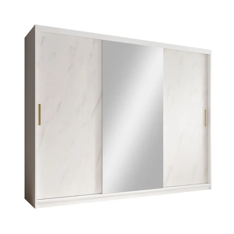 Meubella - Kledingkast Marmer 2 - Wit - 250 cm - Met spiegel