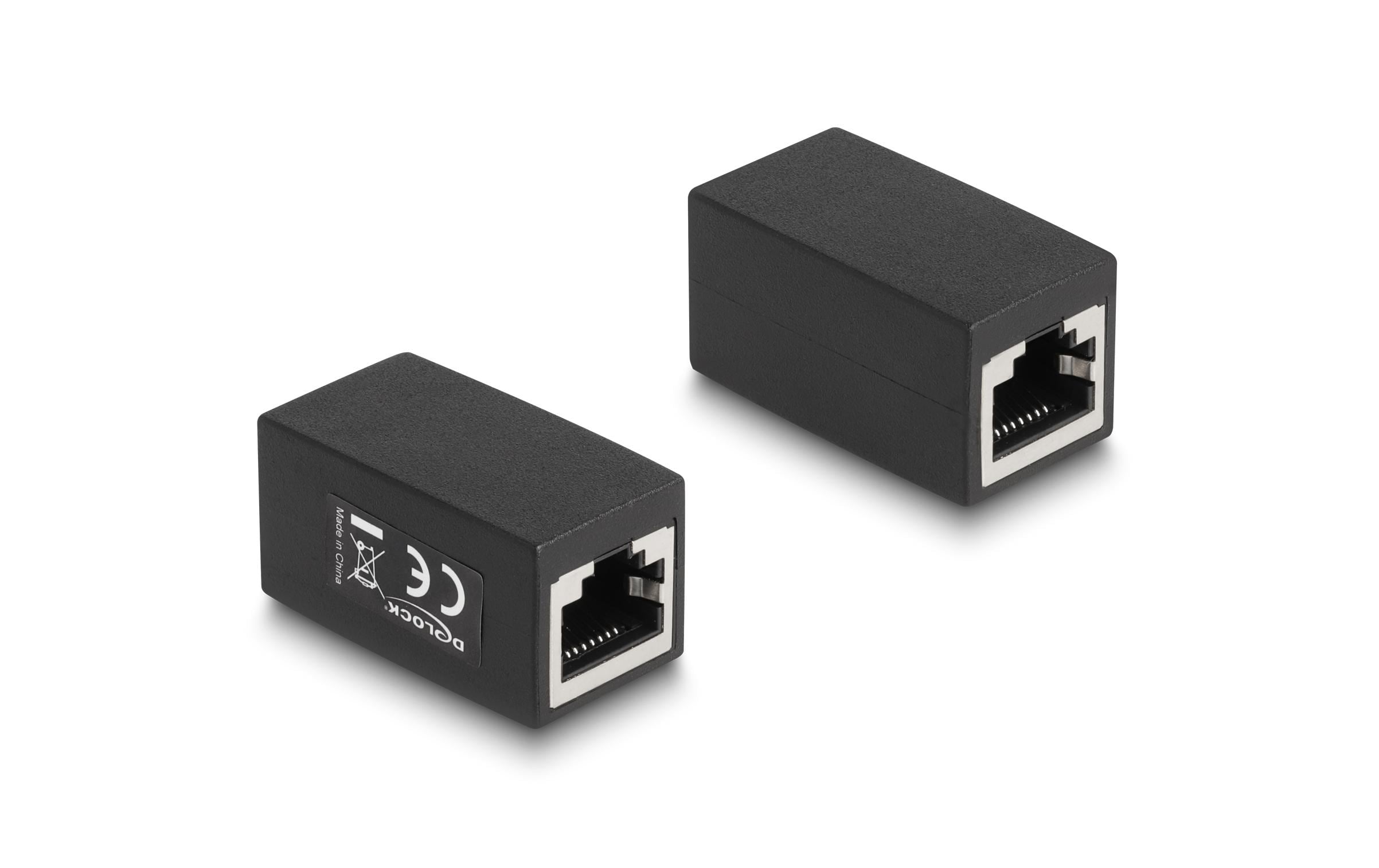 Kupplung RJ45 - RJ45, Cat.6, UTP 1 StückDelock Adapter RJ45 Buchse zu RJ45 Buchse Cat.6 schwarz