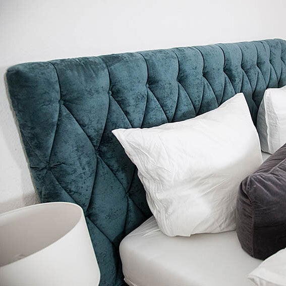 JOOP! Boxspringbett CUBIC CHESTERFIELD 180 x 200 cm dunkeltürkis