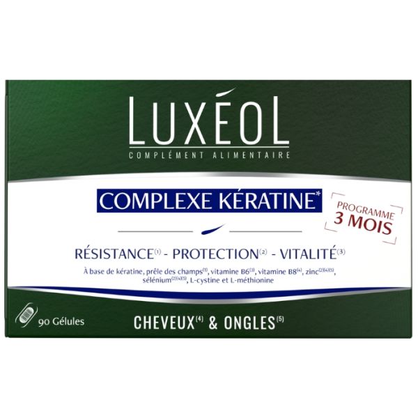 Compléments alimentaires complexe kératine Luxéol 90 gélules