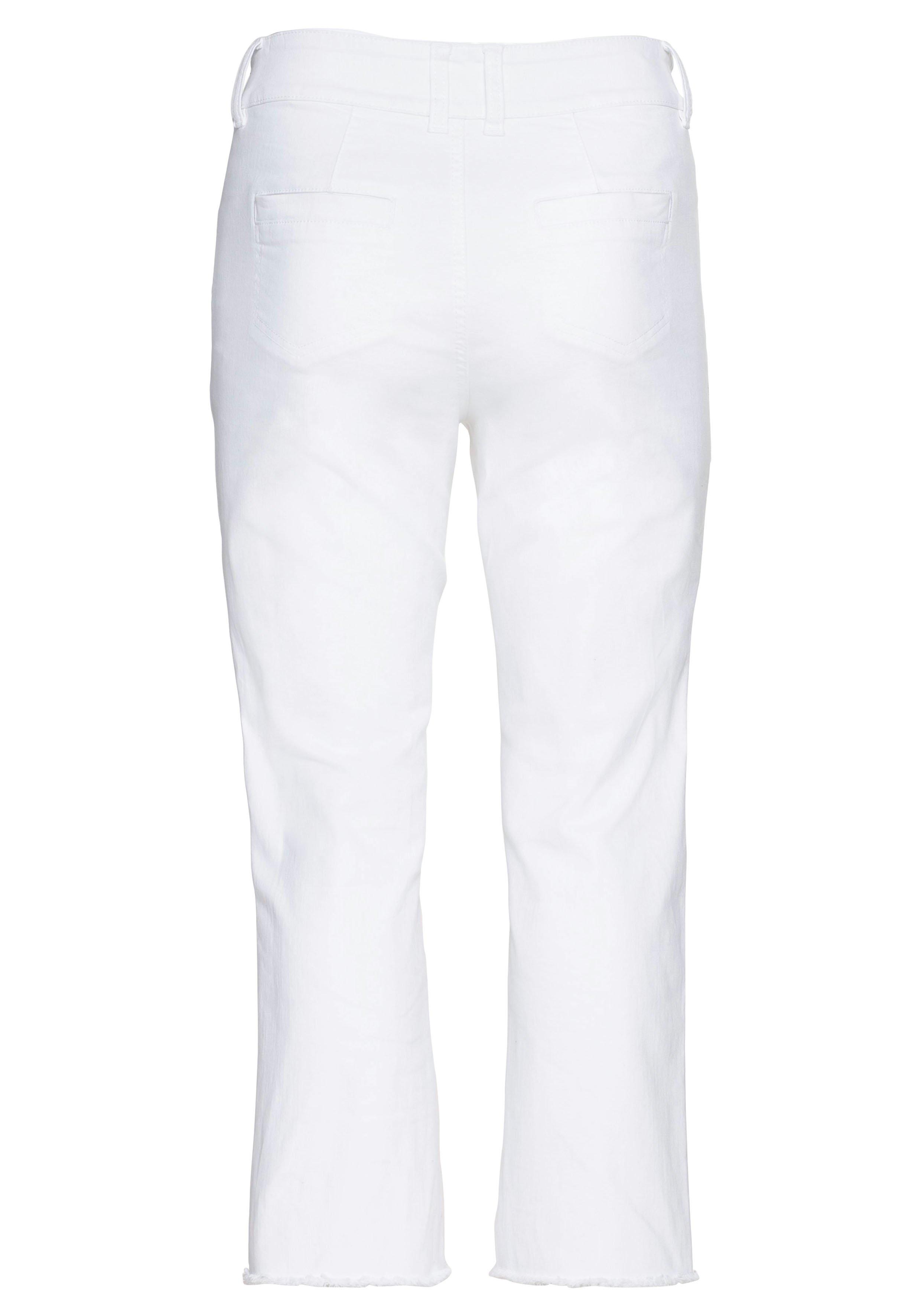 High-Waist-Jeans in Ankle-Länge, mit offenem Saum