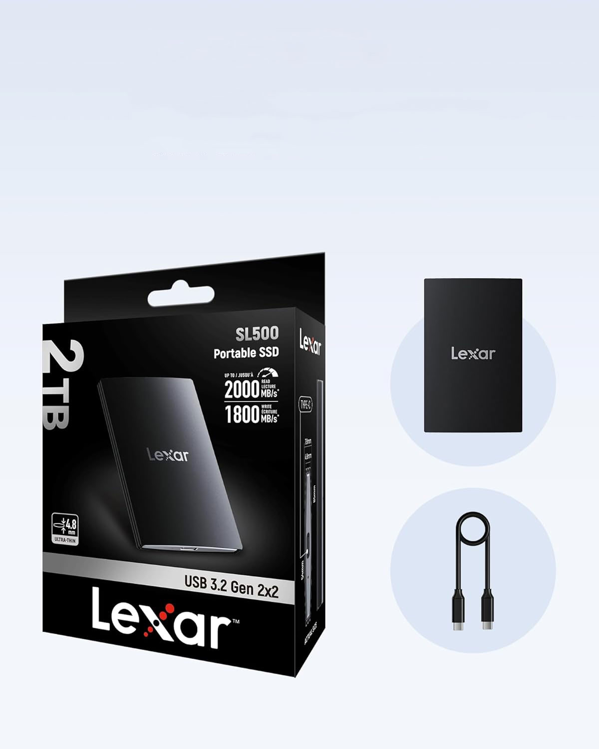 1 TB SL500 Externe SSD Portable Speicherkarte USB-C 3.2 Gen 2x2 2000 MB/s (LSL500X001T-RNBNG) - Schwarz