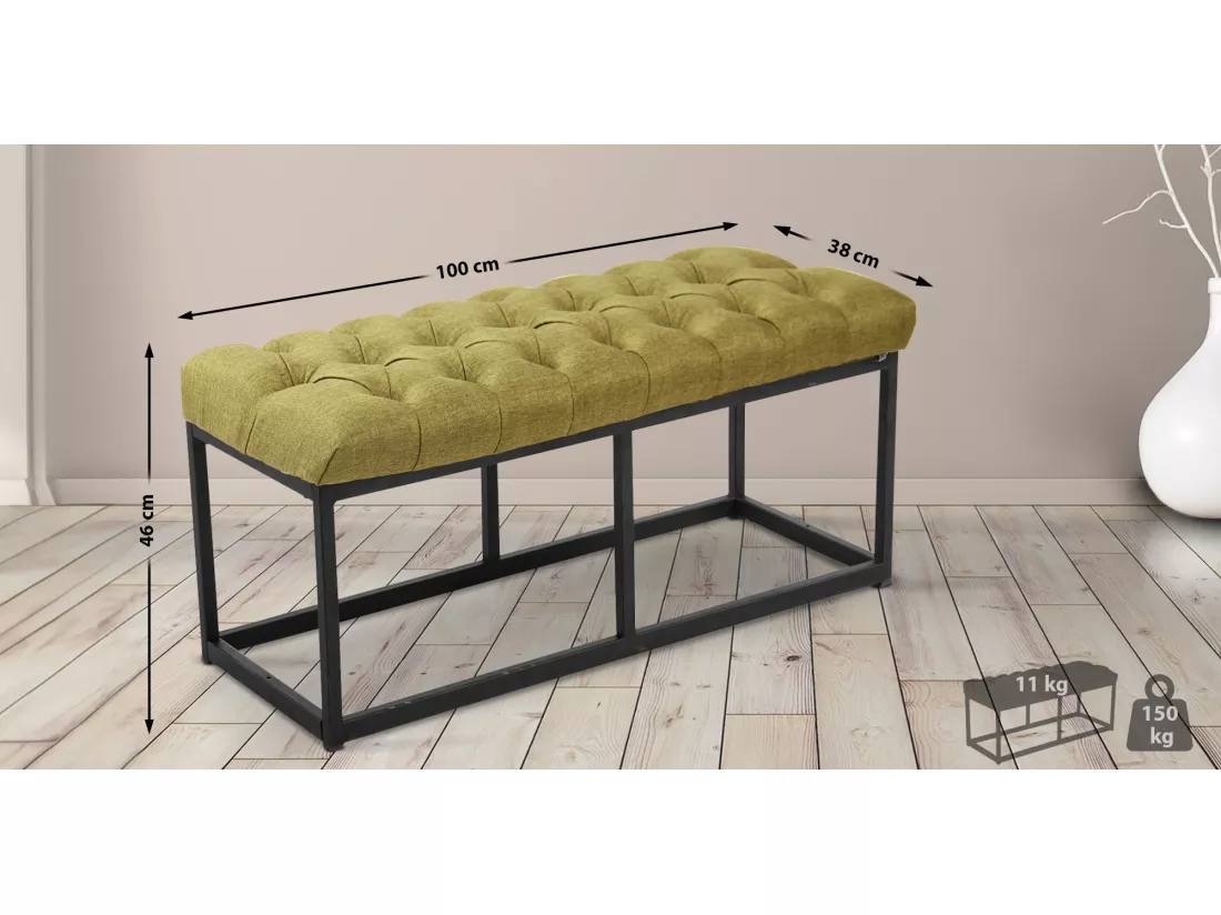 Banquette - Tissu & Métal noir mat - Vert - Amun