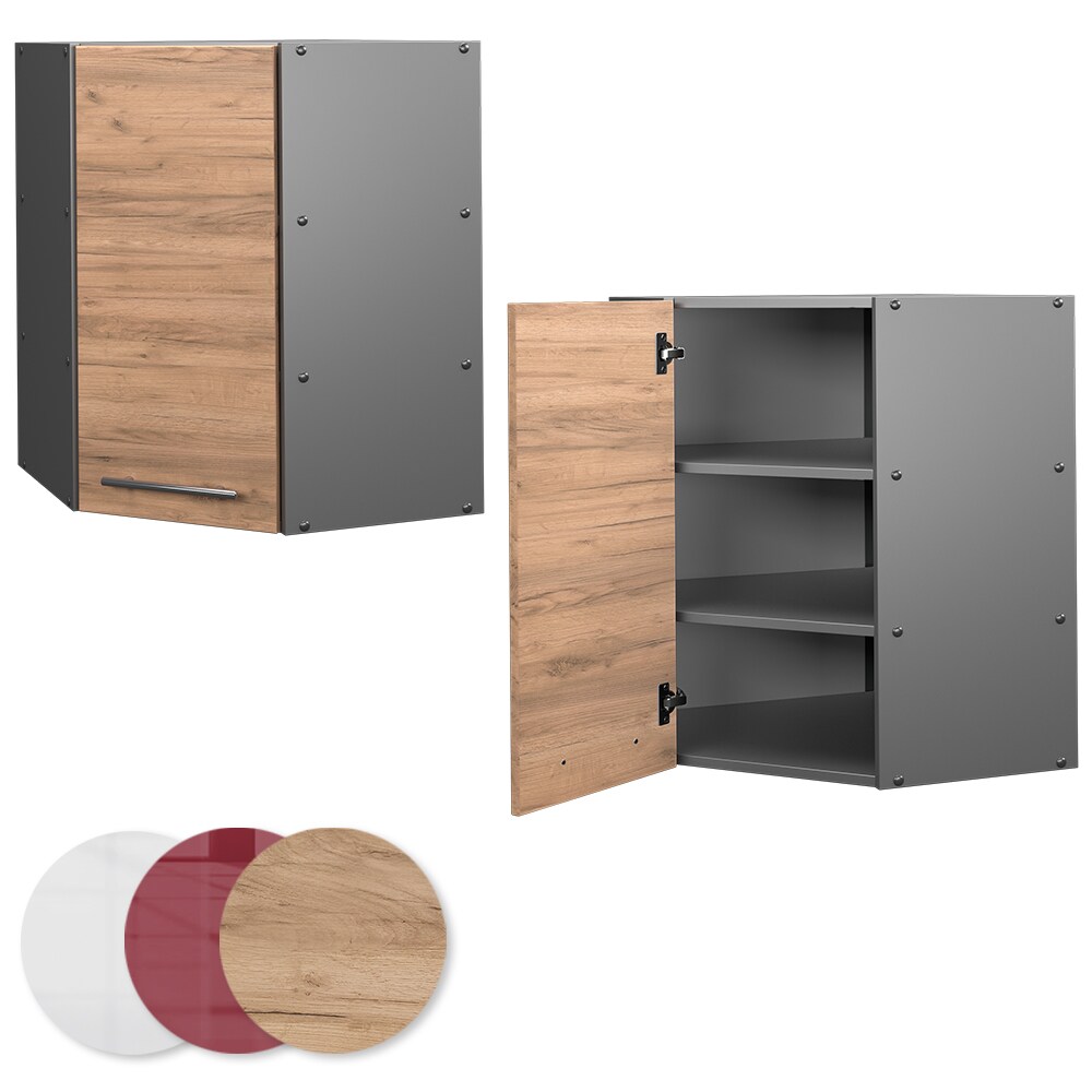 Vicco Eckhängeschrank Küchenschrank Küchenmöbel Fame-Line Anthrazit Eiche modern 57 cm Küche Einbauküche Eckküche Hängeschrank Drehtür Einlegeboden Küchenzeile