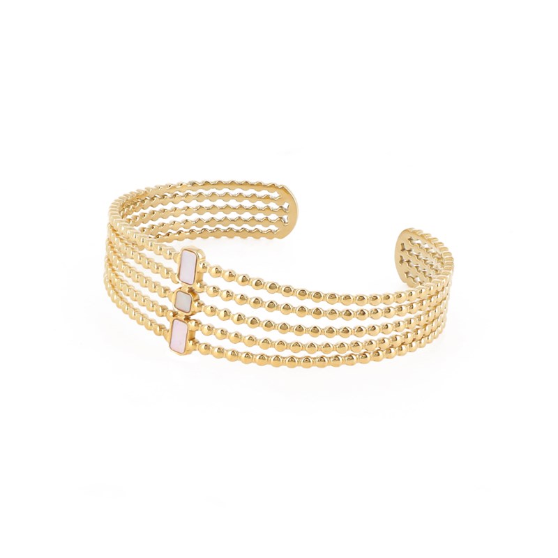 Bracelet rigide en acier doré orné de pierre naturelle blanche