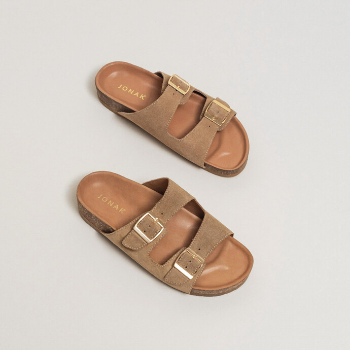 Mules à brides  en croute beige