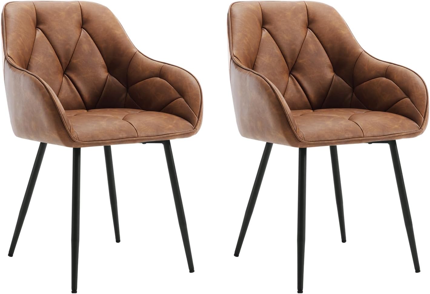 WOLTU Esszimmerstühle 2er Set, für Esszimmer Wohnzimmer, ergonomische Küchenstühle gepolstert mit Armlehnen, Metallbeinen, Sitzfläche aus Vintage-Kunstleder,Braun