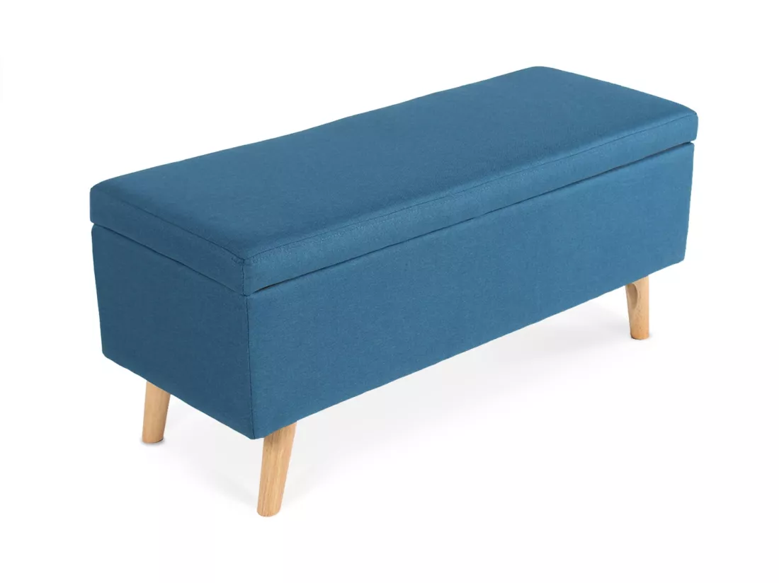Banquette coffre de style scandinave Eline tissu bleu canard