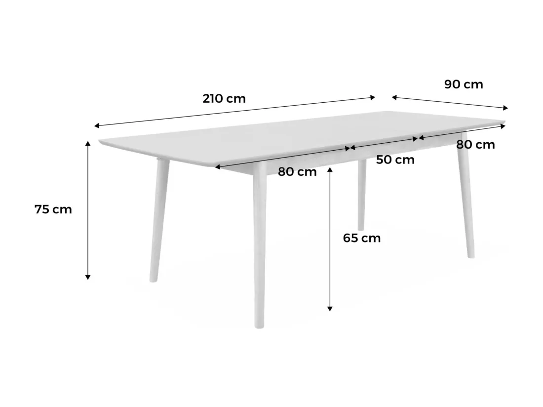 Table à manger extensible rectangulaire Lina. 6 à 8 places. 160 à 210cm