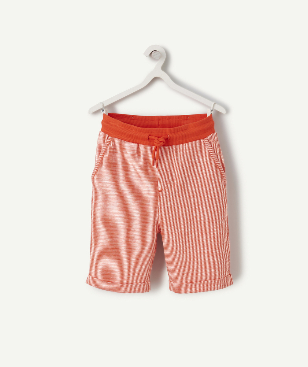 BERMUDA GARÇON EN COTON RAYÉ ROUGE ET BLANC