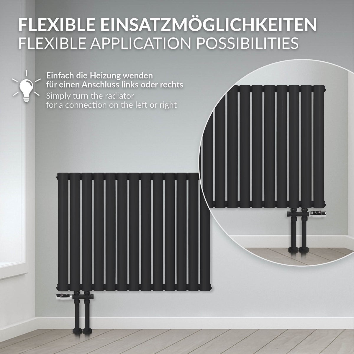 LuxeBath Paneelradiator, Dubbellaags, 600x1020mm, Matzwart, Horizontale radiator, Ovale buizen, Design badkamerradiator, Zijaansluiting, Verwarming woonkamer/badkamer, Design radiator, Buisradiator
