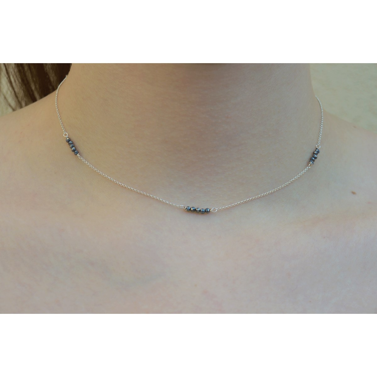 Collier  chaînette & perle  hématites  en argent 925