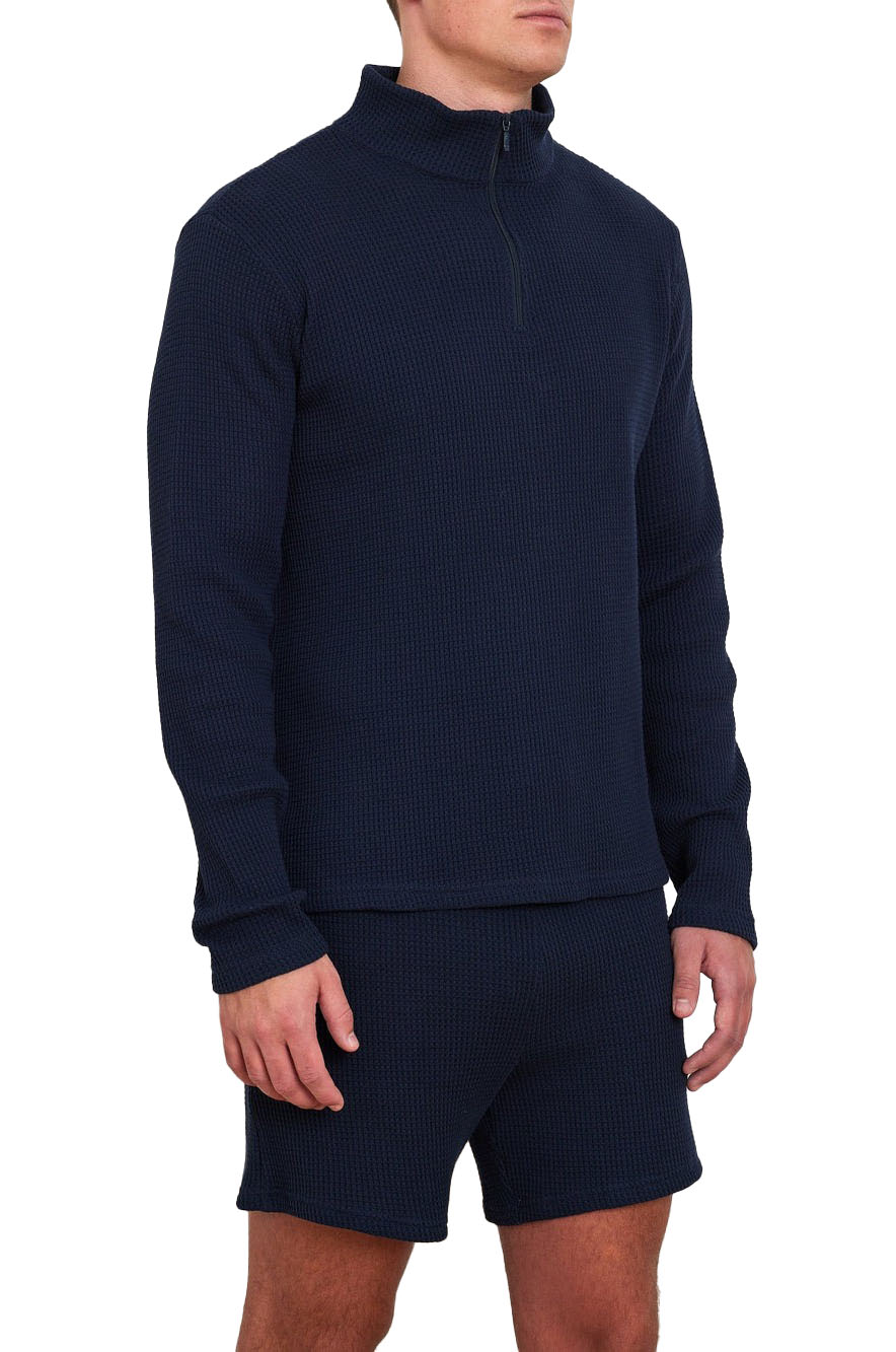 Waffle Sweater Herre Navy Blue