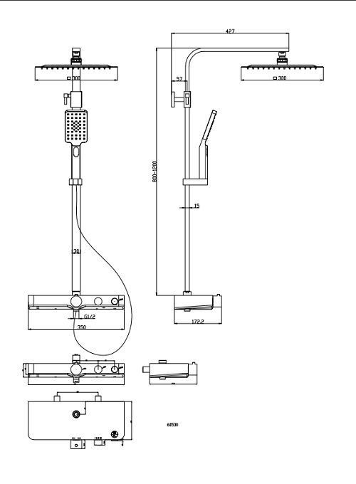 Schutte Ocean complete regendouche inclusief thermostaatkraan en planchet chroom/antraciet