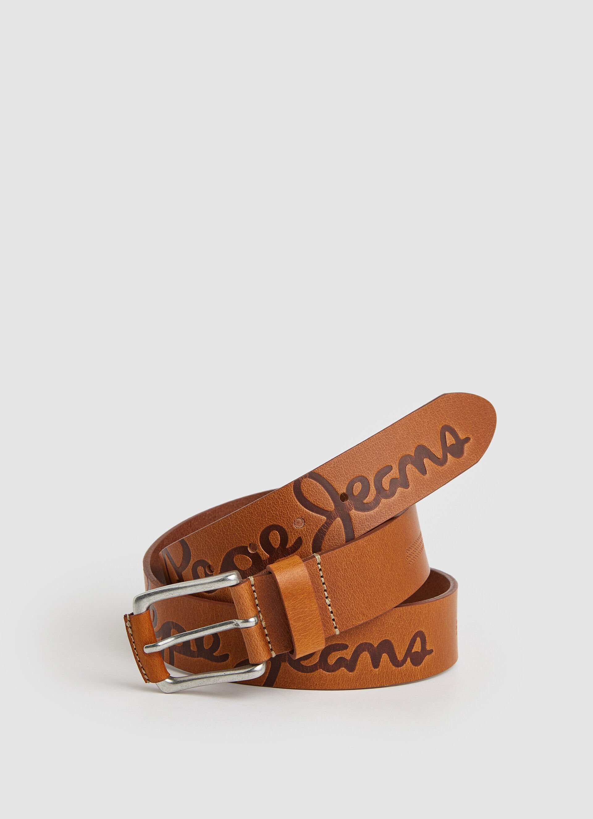 Cinto de couro Lamar com logotipo - marrom conhaque