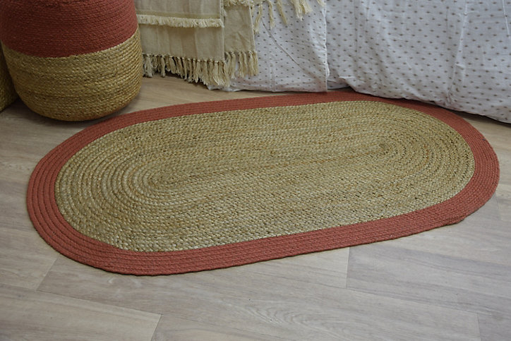 Tapis Bombay jute rouge et naturel70 x 140 cm