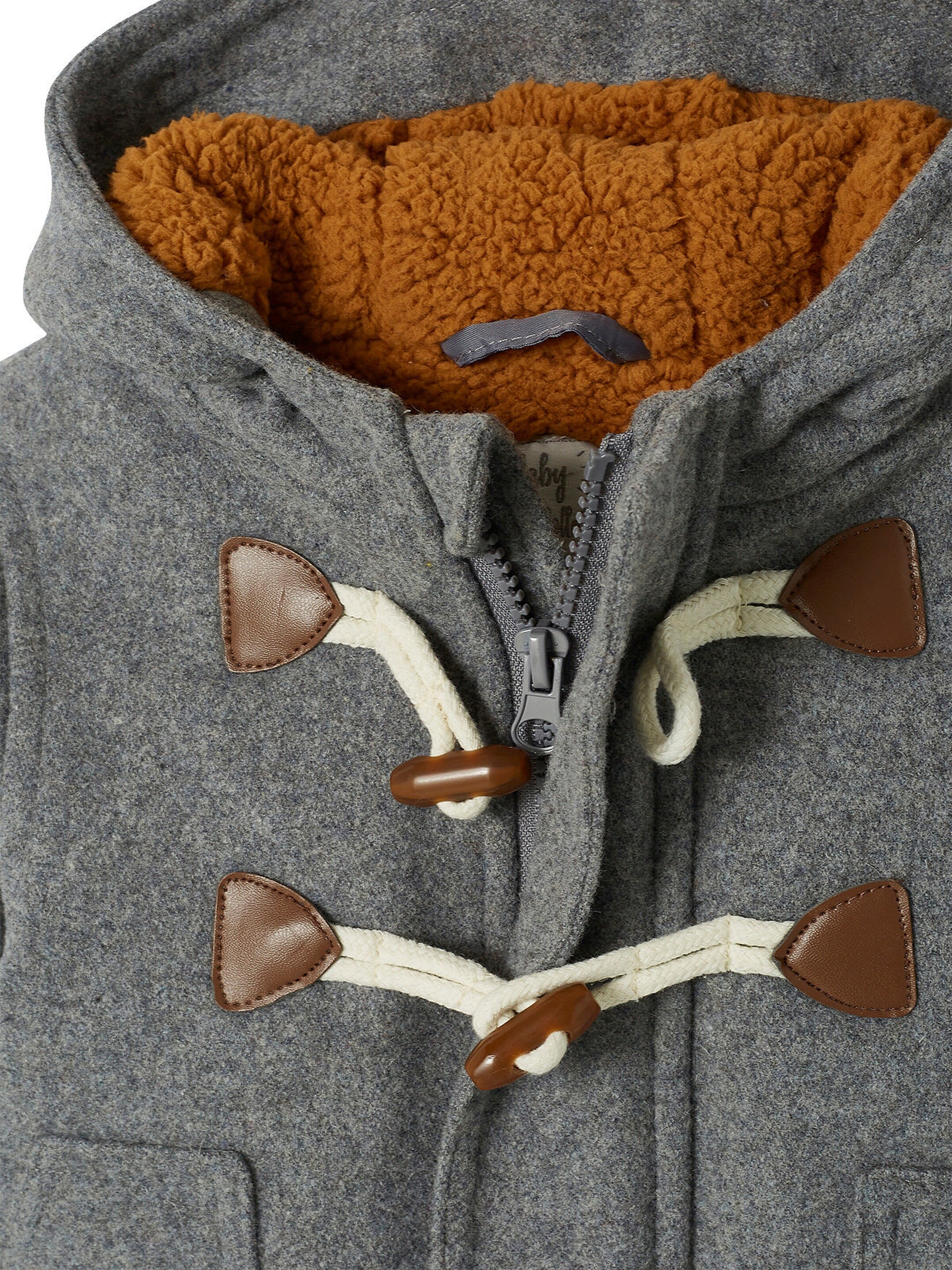 Vertbaudet Baby Jacke mit Kapuze, Dufflecoat, Recycling-Polyester grau meliert
