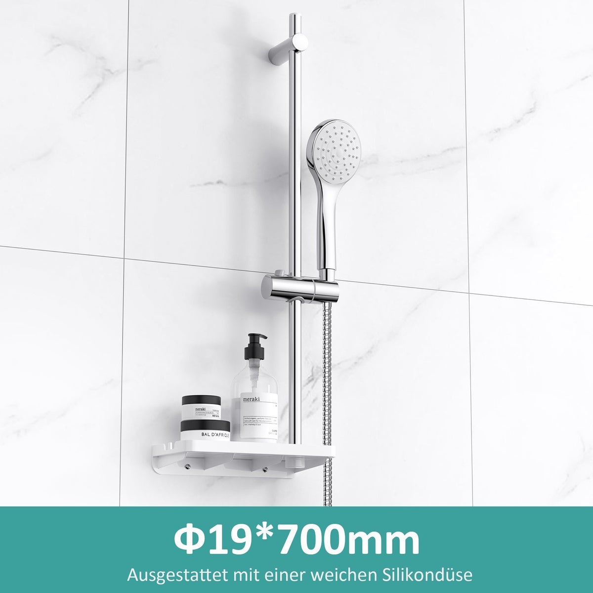EMKE Doucheset – Handdouche met zeephouder, 3 straalsoorten, 70 cm douchestang, 1,5 m slang, chroom