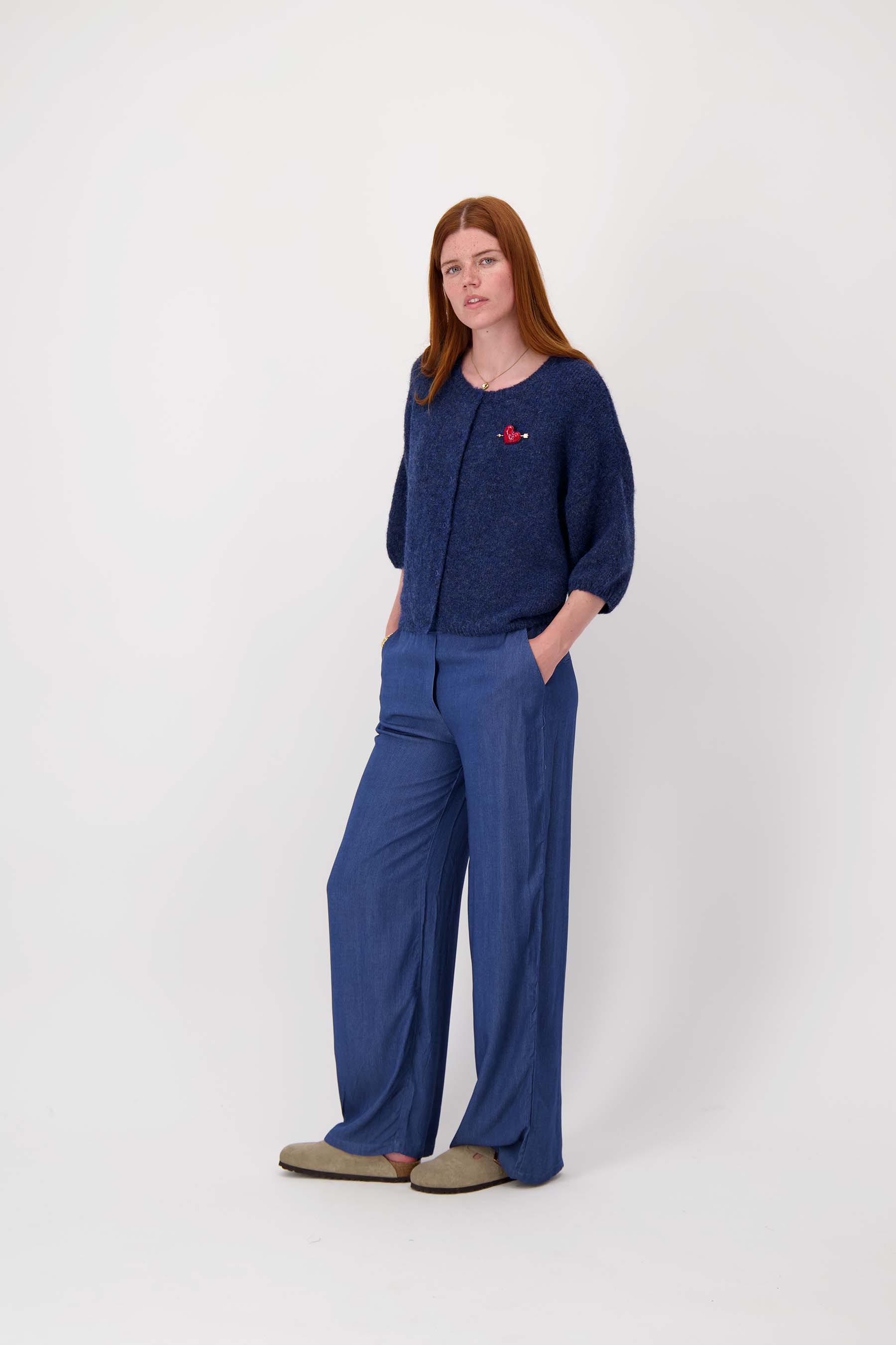broek van denim tencel met streep