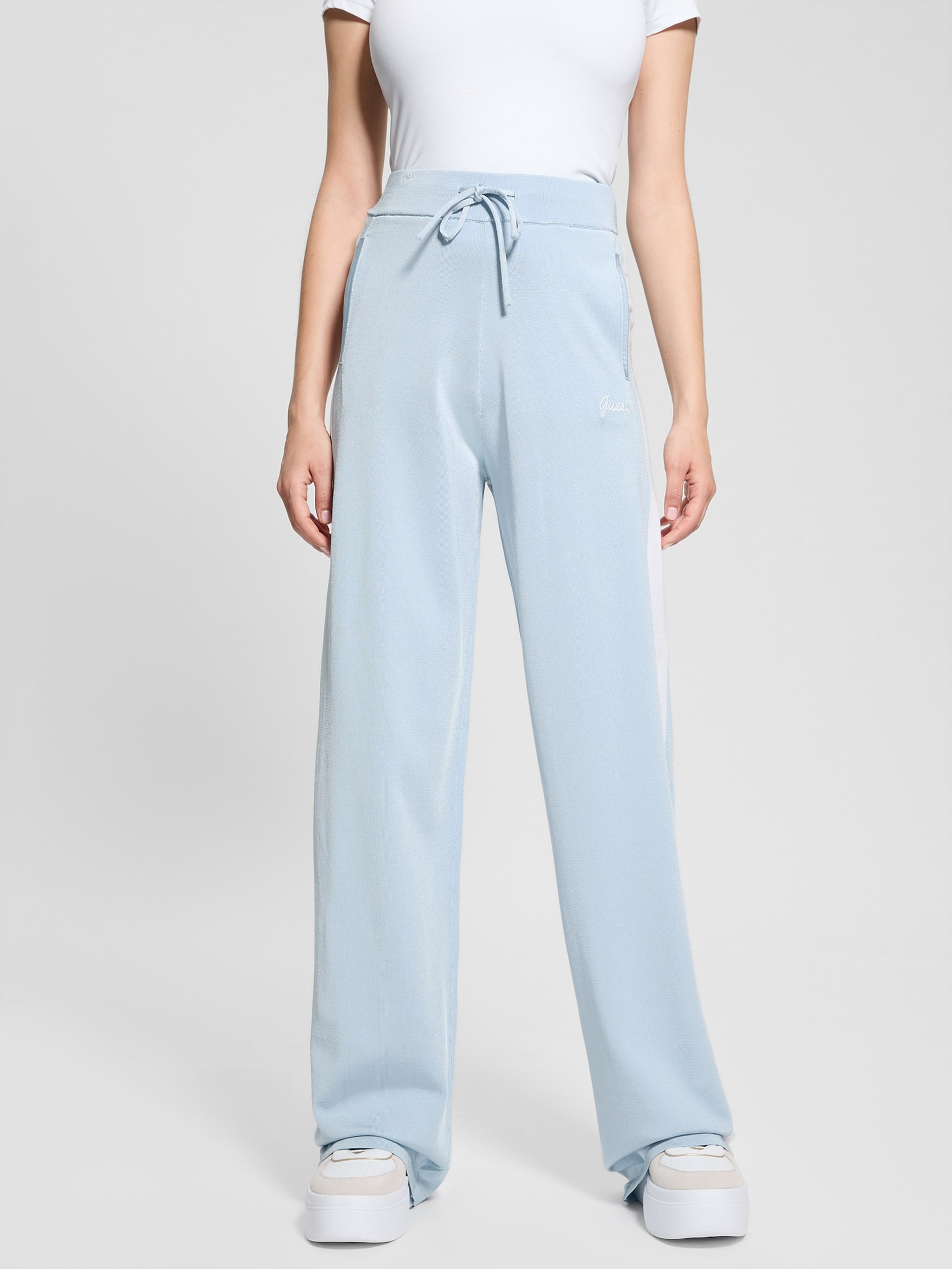Calça de malha listrada