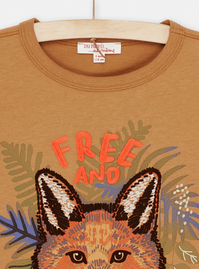T-shirt sépia à motif renard