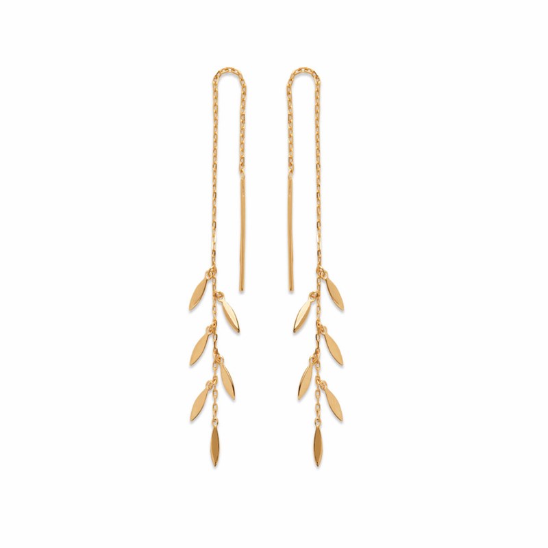 Boucles d'Oreilles Pendantes Ajustables Pampilles Feuilles Plaqué Or
