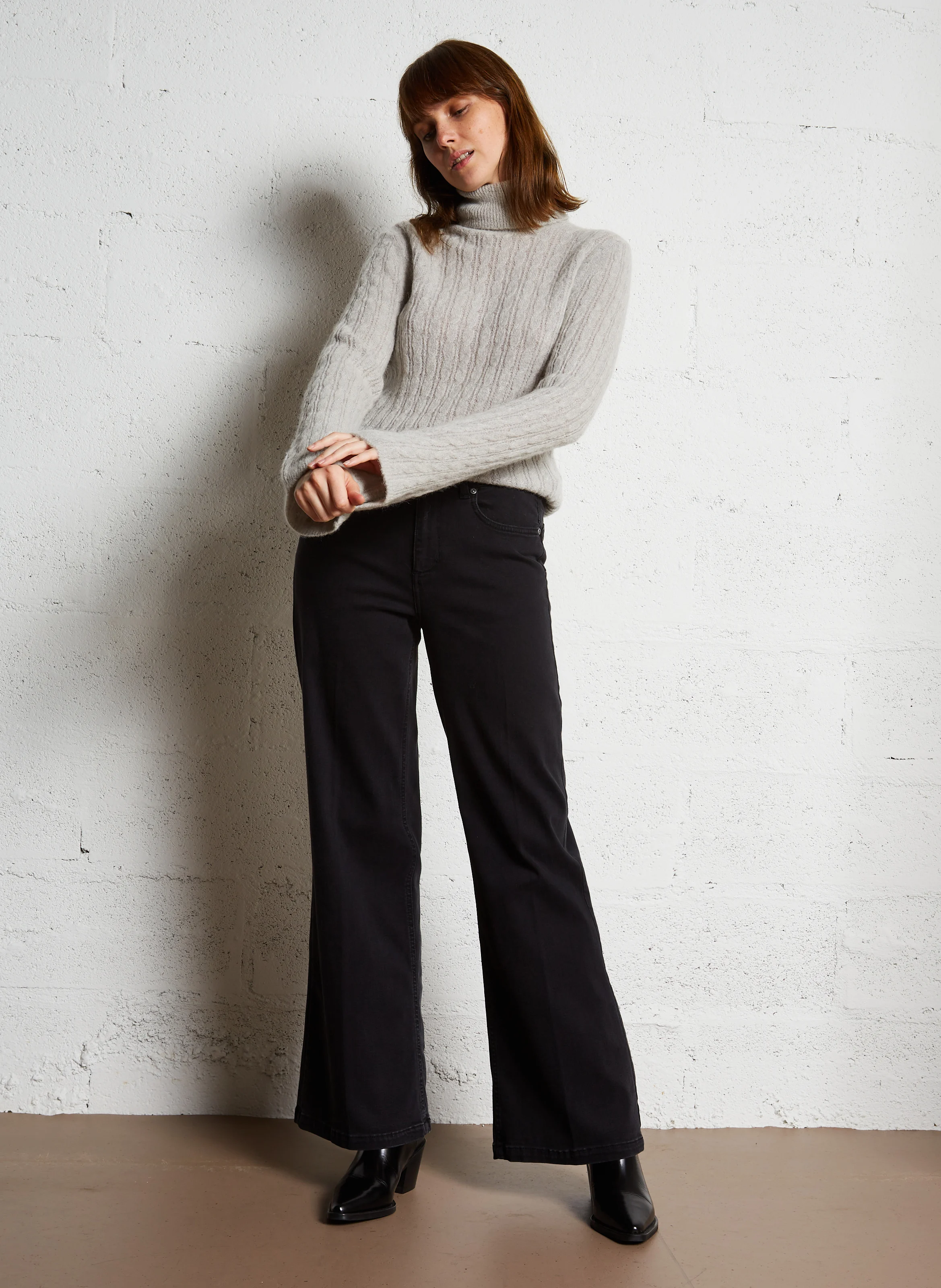Pull col roulé droit en maille | Gris