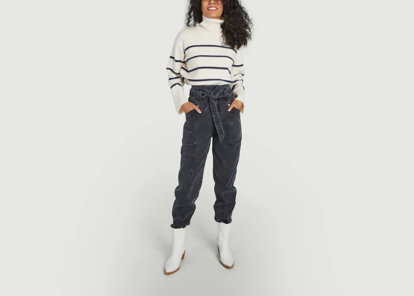 Jean mom teinté taille haute ceinturé Reino Suncoo