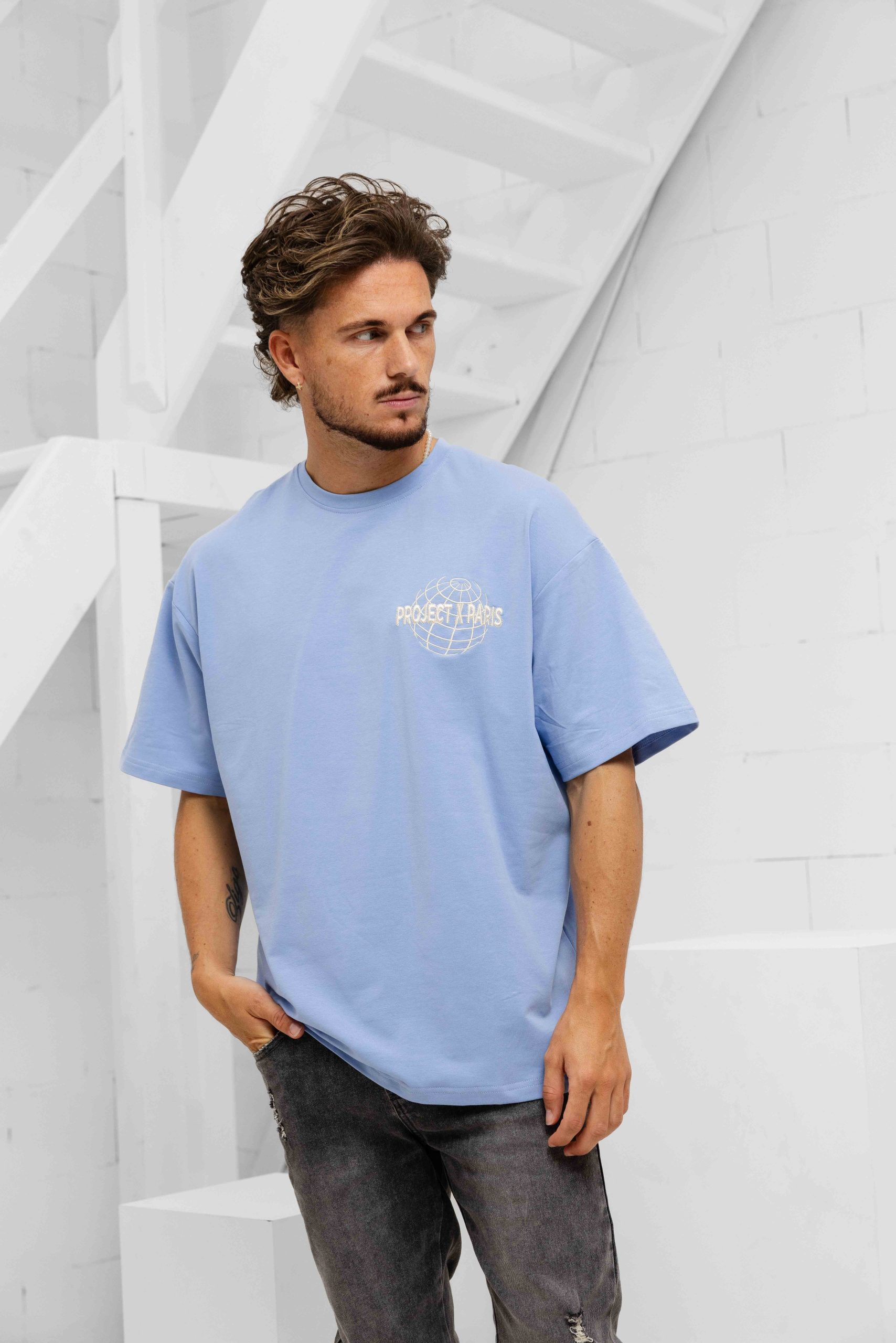 Project X Paris Motif Planète T-Shirt Heren Blauw