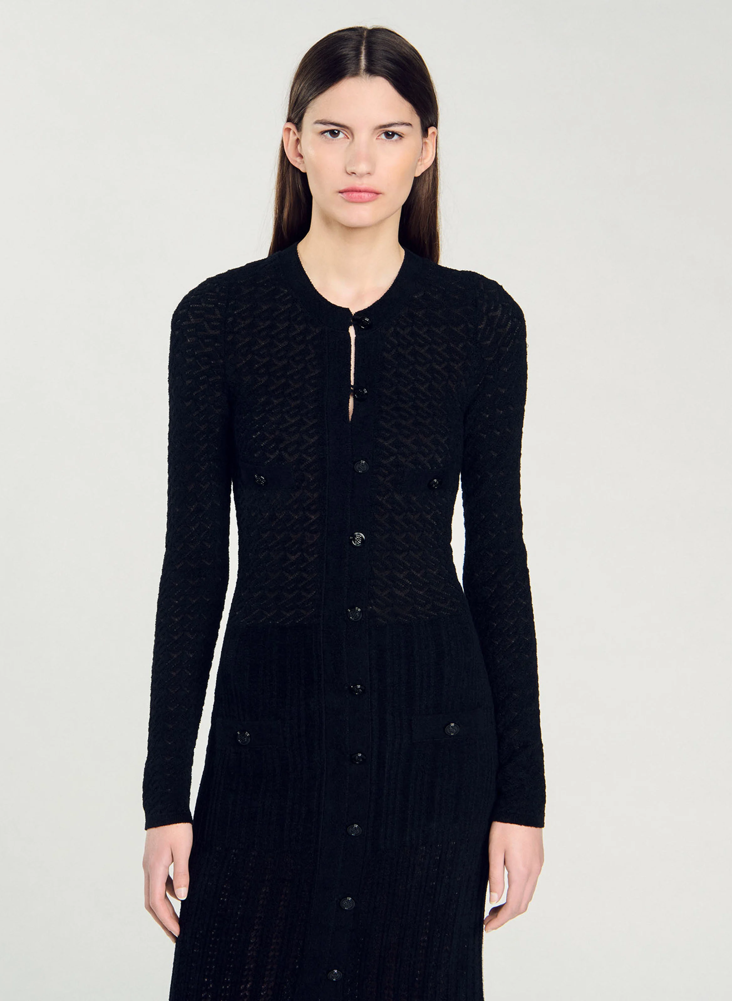 Robe longue en maille effet velours | Noir