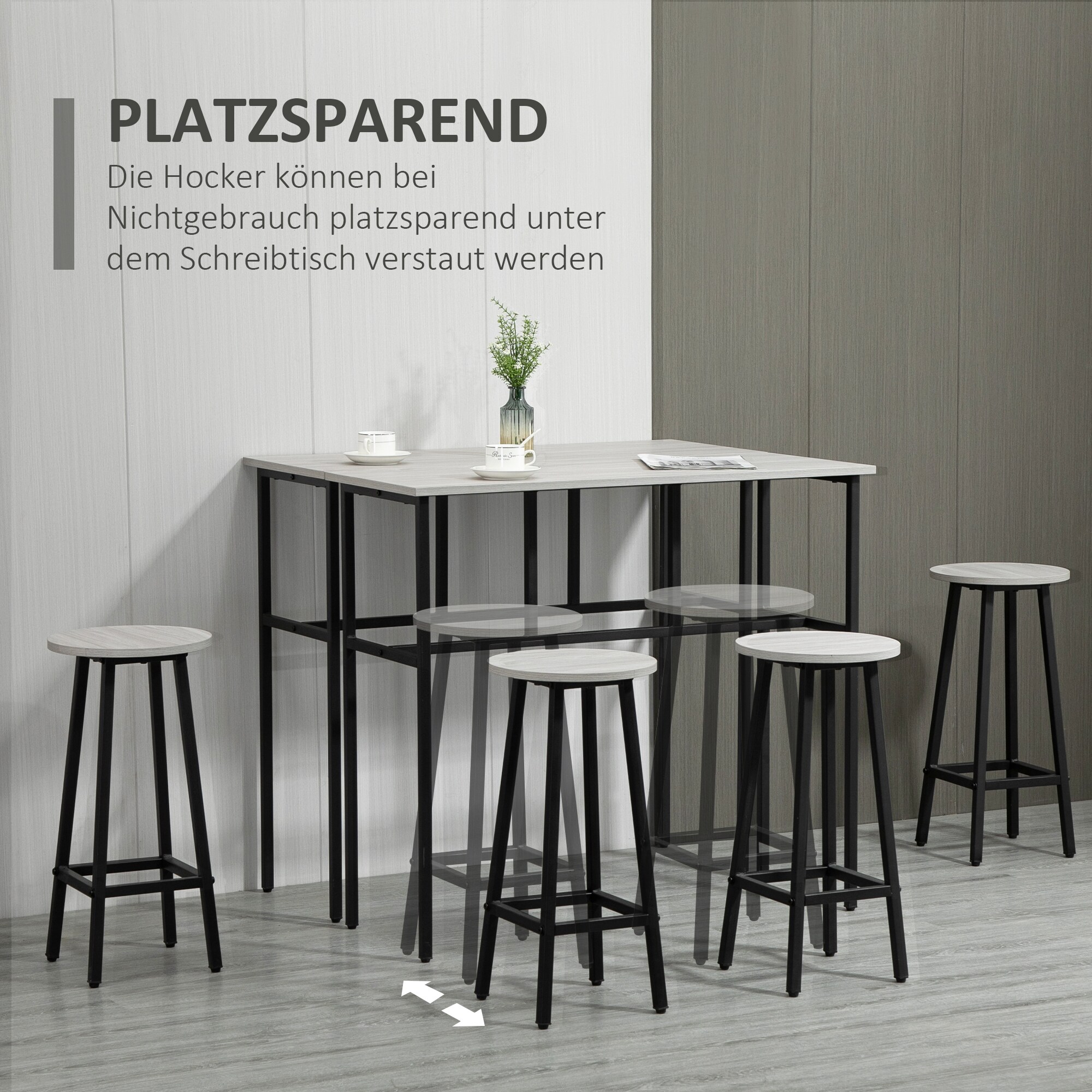 HOMCOM Bartisch-Set mit 4 Hockern schwarz, grau 100L x 40B x 90H cm