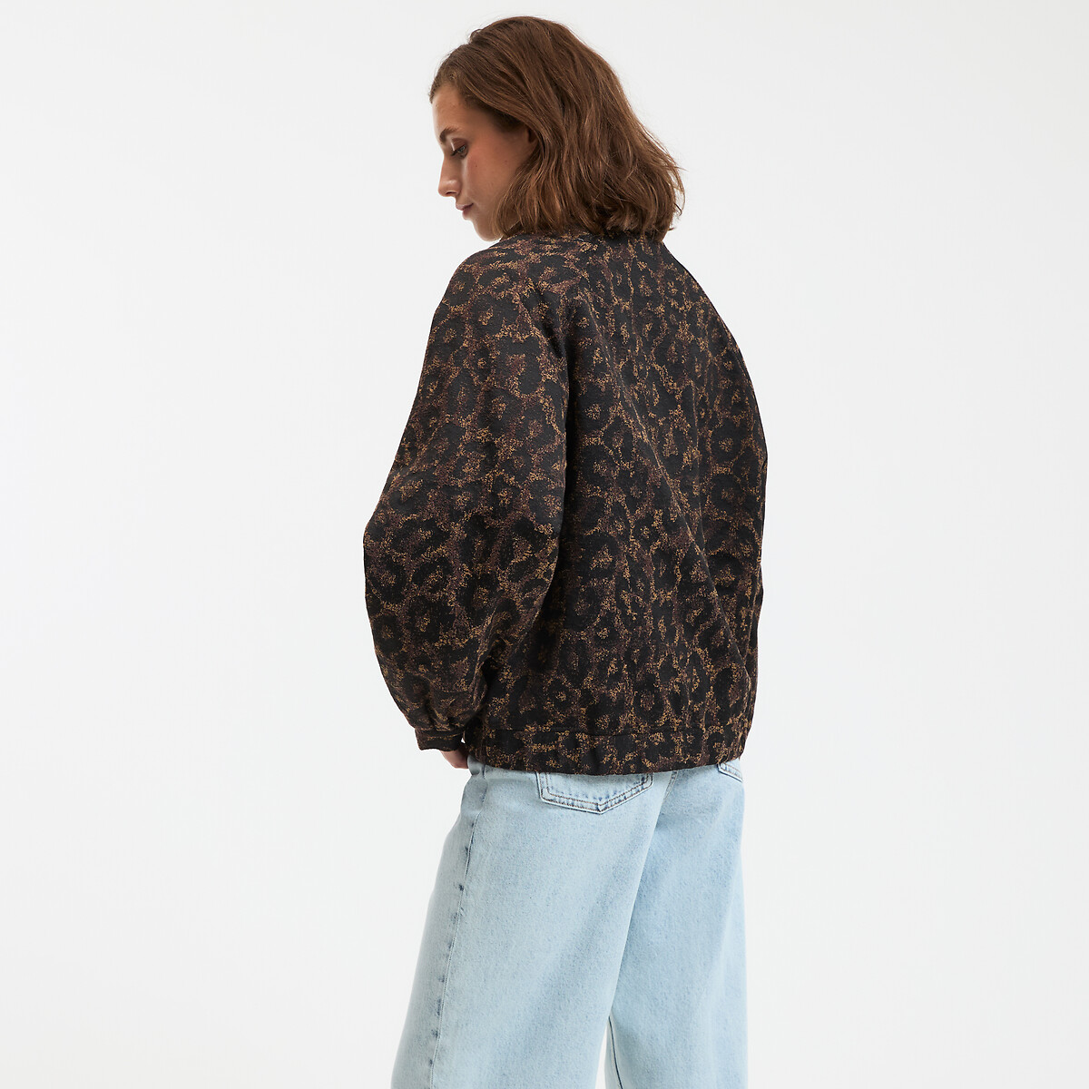 COLEÇÕES LA REDOUTE<br>Jaqueta bomber curta, corte oversized, jacquard de leopardo